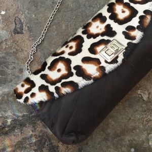 De Groot Hair on Hide, Leopard Clutch w/ Strap